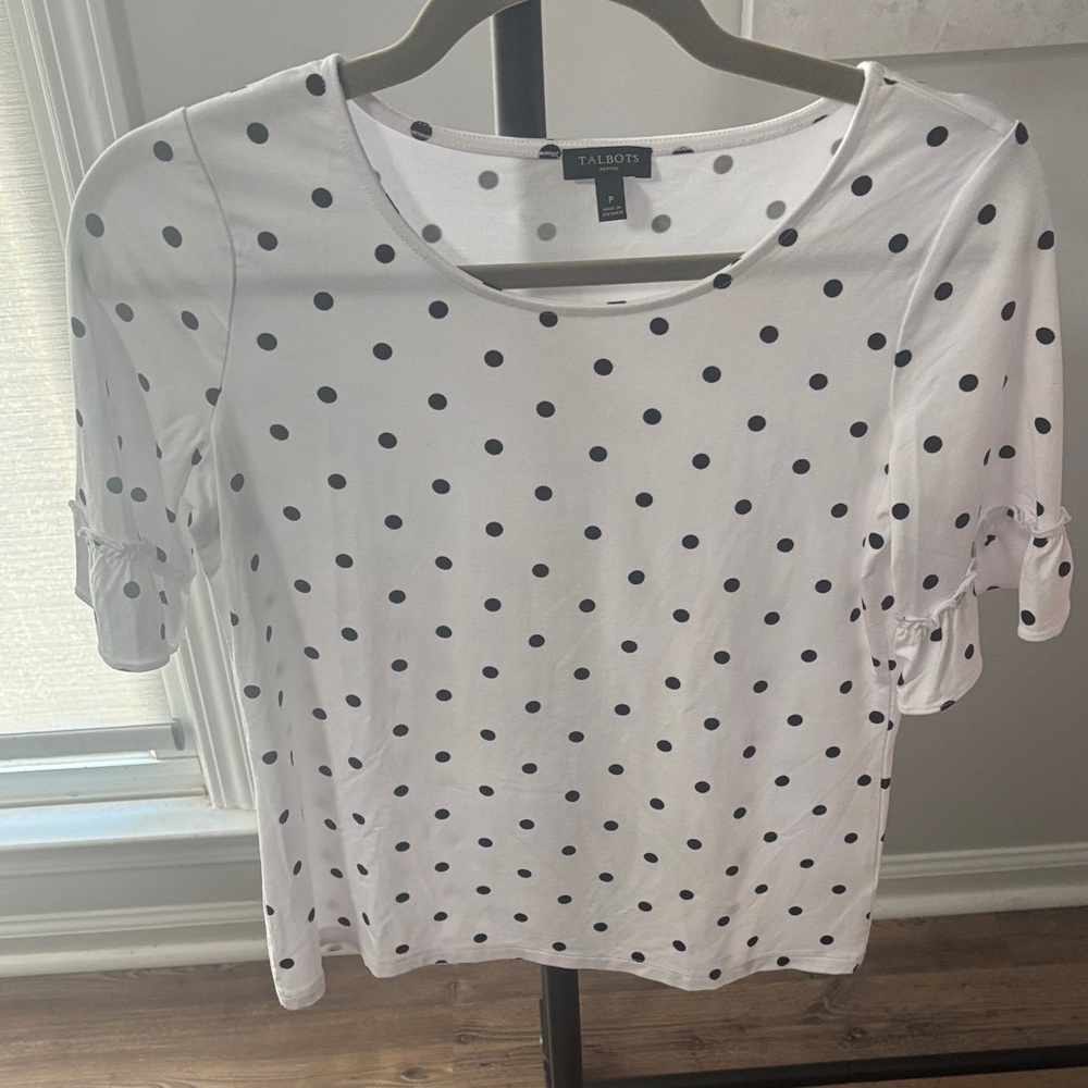 Talbots Black Polka Dot Short Sleeve Top